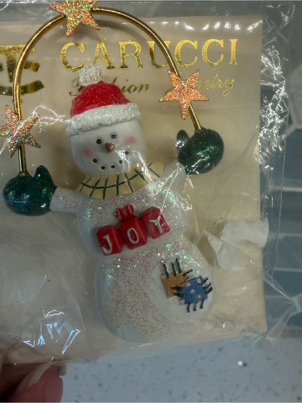 Vintage Carucci Snowman 'JOY' Brooch- Mint Condition In Original Packaging
